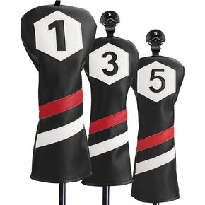 Golf Head Covers Driver Club Headcover for Drivers Fairway Woods and Hybrid Clubs, Classic Stripes Big Number Design 3 Or 5 Wood Cover Headcovers Fits Taylormade Club Protector Interchangeable Tag