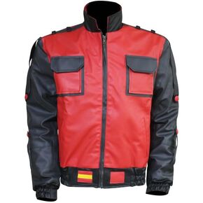 Marty BTTF Superhero Jacket- Mcfly Red And Gray Bomber Faux Leather For Men