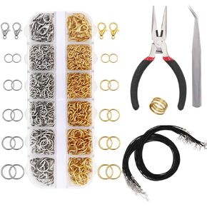 EuTengHao 1310pcs Silver Open Jump Ring and Lobster Clasps Jewelry Repair Tools Jewelry Making Supplies Kit with Jewelry Making Accessories for Necklace Making Repair (Dull Silver and Bright Silver)