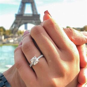 925 Sterling Silver Shiny Full Diamond Ring Cocktail Ring Round Perfect Cut Cubic Zirconia Promise Rings CZ Single Row Diamond Ring Eternity Engagement Wedding Band Ring for Women TZ.62