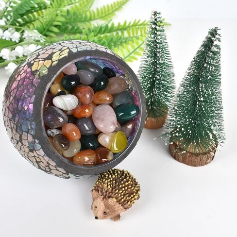 Colorful Agate Stones Mixed Natural Tumbled Stone 0.3"-0.5" Polished Pebble Beads for Vase Fillers, Landscape Decoration, Crystal Healing (24 Ounce) in Kuwait