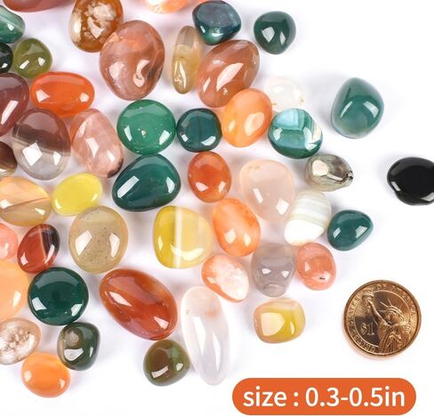 Colorful Agate Stones Mixed Natural Tumbled Stone 0.3"-0.5" Polished Pebble Beads for Vase Fillers, Landscape Decoration, Crystal Healing (24 Ounce) in Kuwait