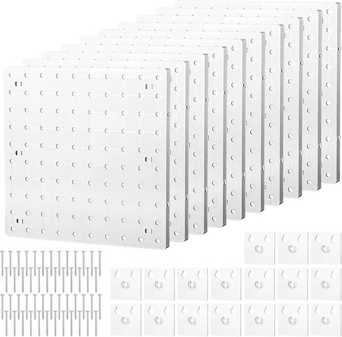 Yinkin 10 Pieces Pegboard Wall Organizer Panels White Pegboard Wall Mount with 80 Mounting Accessories Metal Peg Board Tool Organizer for Craft Room Garage Workbench Kitchen in Saudi Arabia