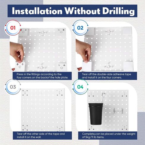 Yinkin 10 Pieces Pegboard Wall Organizer Panels White Pegboard Wall Mount with 80 Mounting Accessories Metal Peg Board Tool Organizer for Craft Room Garage Workbench Kitchen in Saudi Arabia