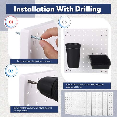 Yinkin 10 Pieces Pegboard Wall Organizer Panels White Pegboard Wall Mount with 80 Mounting Accessories Metal Peg Board Tool Organizer for Craft Room Garage Workbench Kitchen in Saudi Arabia