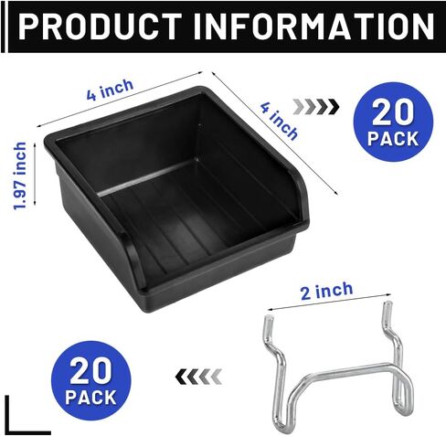 20 عبوة من صناديق Pegboard مع خطافات معدنية، وملحقات تنظيم لوحة Pegboard السوداء، وصناديق تخزين مثبتة على الحائط لتنظيم أدوات الأجهزة المكتبية، ورشة عمل المرآب in Kuwait