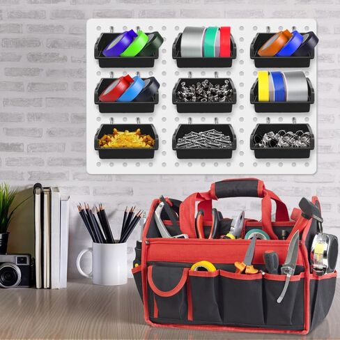 20 عبوة من صناديق Pegboard مع خطافات معدنية، وملحقات تنظيم لوحة Pegboard السوداء، وصناديق تخزين مثبتة على الحائط لتنظيم أدوات الأجهزة المكتبية، ورشة عمل المرآب in Kuwait