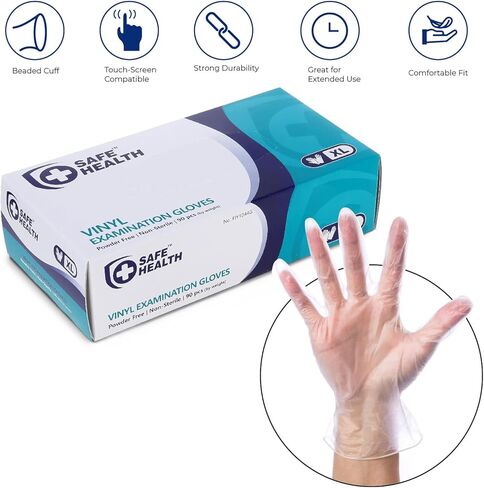 Safe Health Clear Vinyl Exam Gloves,S M L XL,100-Count 3 Mil Medical-Disposable Powder-Free Latex-Free Nursing-Office-Law Enforcement,Clear Large (L) Box of 100,FIY1043G in Saudi Arabia