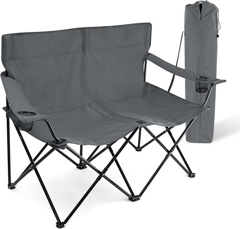 HaSteeL Folding Camping Chair, Double Seat Foldable Camp Chair for 2 Persons, Portable & Large for Outdoor Fishing, Hiking, Travel, Picnic, Beach, Lawn, Patio, Include Storage Bag (Blue) in Saudi Arabia