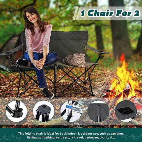 HaSteeL Folding Camping Chair, Double Seat Foldable Camp Chair for 2 Persons, Portable & Large for Outdoor Fishing, Hiking, Travel, Picnic, Beach, Lawn, Patio, Include Storage Bag (Blue) in Saudi Arabia