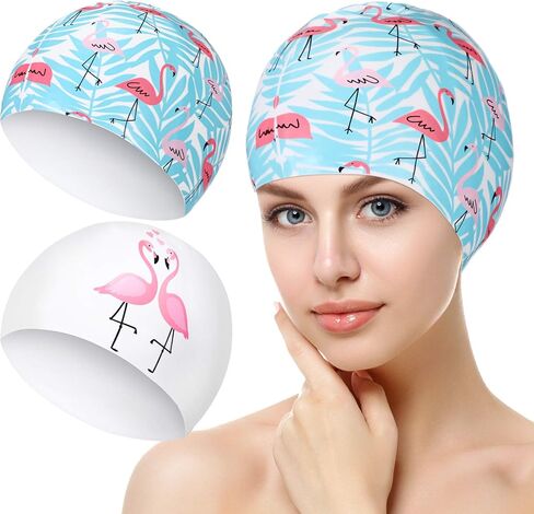 قطعتين النساء قبعة السباحة سيليكون الشعر الطويل أوراق فلامنغو المطبوعة قبعة السباحة للماء الشعر قبعة السباحة قبعة الاستحمام مريحة للنساء الفتيات in Kuwait