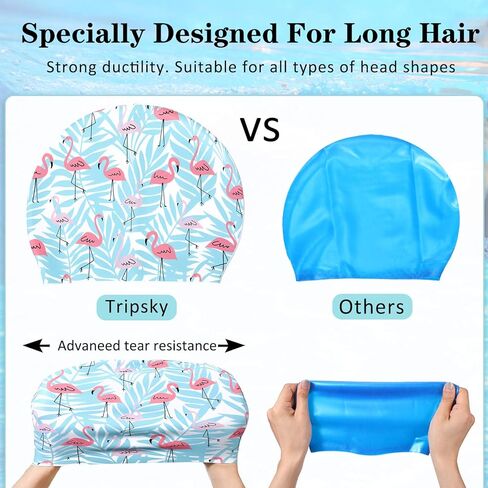 قطعتين النساء قبعة السباحة سيليكون الشعر الطويل أوراق فلامنغو المطبوعة قبعة السباحة للماء الشعر قبعة السباحة قبعة الاستحمام مريحة للنساء الفتيات in Kuwait