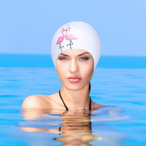 قطعتين النساء قبعة السباحة سيليكون الشعر الطويل أوراق فلامنغو المطبوعة قبعة السباحة للماء الشعر قبعة السباحة قبعة الاستحمام مريحة للنساء الفتيات in Kuwait