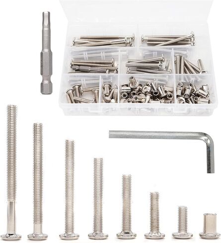 binifiMux 100pcs M6x15mm/ 25mm/ 35mm/ 45mm/ 55mm/ 65mm/ 75mm Rivet Countersunk Hex Socket Cap Bolts and Barrel Nuts Assortment Kit, Furniture Connector Bolts and Barrel Nuts Set, Nickel Plated in Saudi Arabia