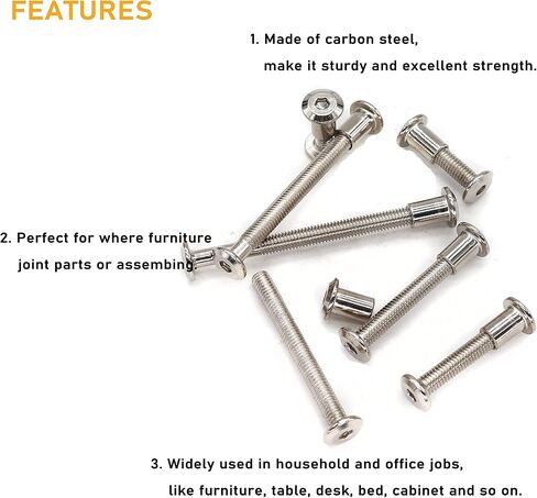 binifiMux 100pcs M6x15mm/ 25mm/ 35mm/ 45mm/ 55mm/ 65mm/ 75mm Rivet Countersunk Hex Socket Cap Bolts and Barrel Nuts Assortment Kit, Furniture Connector Bolts and Barrel Nuts Set, Nickel Plated in Saudi Arabia
