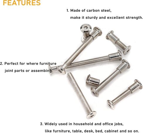 binifiMux 100pcs M6x15mm/ 25mm/ 35mm/ 45mm/ 55mm/ 65mm/ 75mm Rivet Countersunk Hex Socket Cap Bolts and Barrel Nuts Assortment Kit, Furniture Connector Bolts and Barrel Nuts Set, Nickel Plated in Saudi Arabia