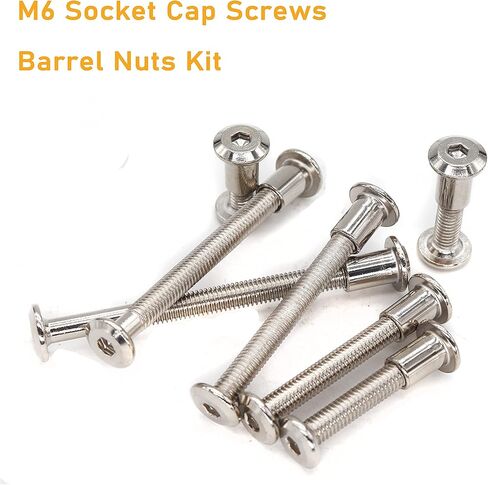 binifiMux 100pcs M6x15mm/ 25mm/ 35mm/ 45mm/ 55mm/ 65mm/ 75mm Rivet Countersunk Hex Socket Cap Bolts and Barrel Nuts Assortment Kit, Furniture Connector Bolts and Barrel Nuts Set, Nickel Plated in Saudi Arabia