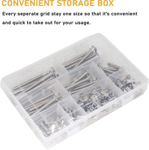binifiMux 100pcs M6x15mm/ 25mm/ 35mm/ 45mm/ 55mm/ 65mm/ 75mm Rivet Countersunk Hex Socket Cap Bolts and Barrel Nuts Assortment Kit, Furniture Connector Bolts and Barrel Nuts Set, Nickel Plated in Saudi Arabia
