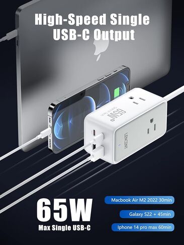 شاحن LENCENT USB C، محطة شحن GaN III 65W USB C، موسع متعدد المنافذ، شحن سريع USB ونوع C، سلك تمديد 5.0 قدم 【3 منافذ تيار متردد + 2 USB C (PD 65W كحد أقصى) + 2 USB】للمنزل والمكتب، السفر (أسود) in Kuwait