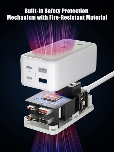شاحن LENCENT USB C، محطة شحن GaN III 65W USB C، موسع متعدد المنافذ، شحن سريع USB ونوع C، سلك تمديد 5.0 قدم 【3 منافذ تيار متردد + 2 USB C (PD 65W كحد أقصى) + 2 USB】للمنزل والمكتب، السفر (أسود) in Kuwait