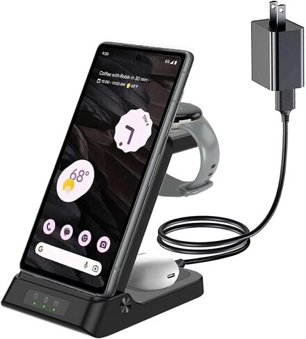 محطة شحن لاسلكية لـ Google، شاحن لاسلكي 3 في 1 لساعة Google Pixel، Pixel 8/7/6 (pro)/7a/5/4، Pixel Buds Pro أجهزة متعددة (ليست لـ Pixel Watch 2) in Kuwait