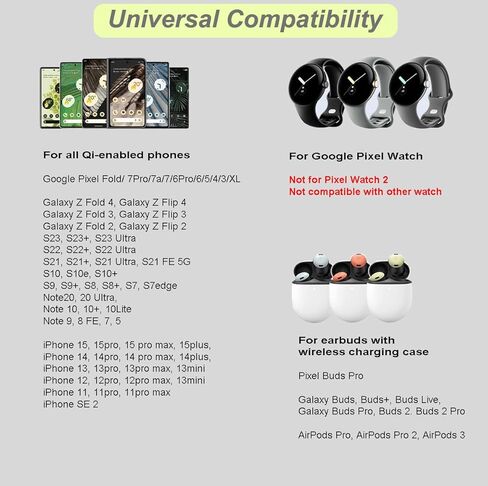 محطة شحن لاسلكية لـ Google، شاحن لاسلكي 3 في 1 لساعة Google Pixel، Pixel 8/7/6 (pro)/7a/5/4، Pixel Buds Pro أجهزة متعددة (ليست لـ Pixel Watch 2) in Kuwait