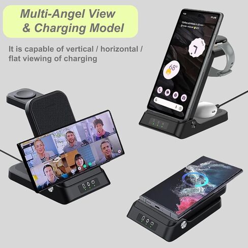 محطة شحن لاسلكية لـ Google، شاحن لاسلكي 3 في 1 لساعة Google Pixel، Pixel 8/7/6 (pro)/7a/5/4، Pixel Buds Pro أجهزة متعددة (ليست لـ Pixel Watch 2) in Kuwait