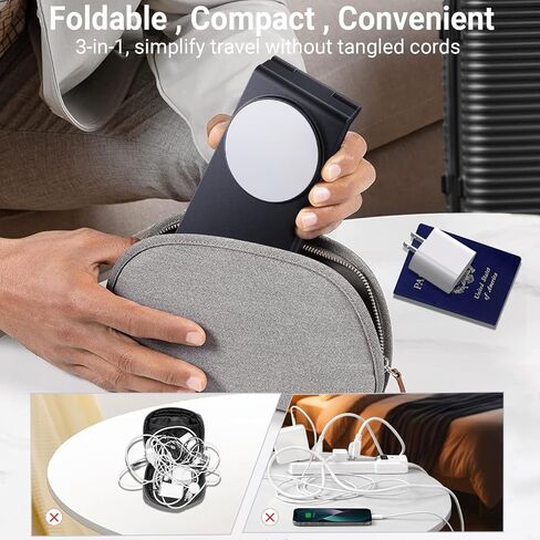 Foldable 3 in 1 Charging Station for Multiple Devices, Travel Wireless Charger for MagSafe Charger Stand, Magnetic Charging Stand for iPhone 15/14/13/12 for Apple Watch AirPods in Kuwait