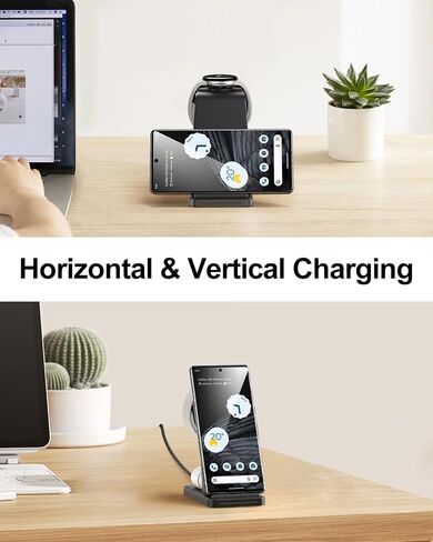 Facbiny 3 in 1 Wireless Charging Station for Google Pixel 8 Pro / 8/7 Pro/ 7/6 Pro/ 6/5,[Only for Pixel Watch 2],Pixel Buds,Charger Stand for Google Pixel/iPhone/Airpods/Samsung (Black) in Saudi Arabia