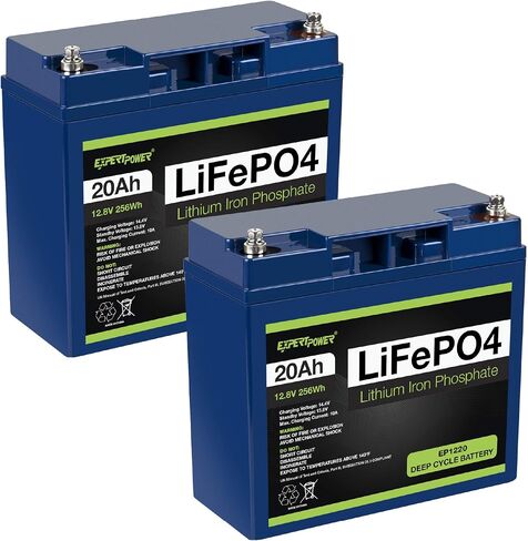 ExpertPower 2 Pack 12V 20Ah Lithium LiFePO4 Deep Cycle Rechargeable Battery | 2500-7000 Life Cycles & 10-Year Lifetime | Built-in BMS | Perfect for RV, Solar, Marine, Overland, Off-Grid Applications in Saudi Arabia