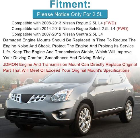 JDMON 4 قطع حامل المحرك واستبدال المحرك Trans Motor لـ 2008-2013 Nissan Rogue 2.5L FWD، 2014 2015 Rogue Select 2.5L FWD، 2007-2012 Nissan Sentra 2.5L، متوافق مع A7370، A7384، A4351، A4352 in Kuwait