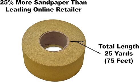 Gritly - بكرة ورق صنفرة طويلة ذهبية PSA بطول 25 ياردة، وعرض 2-3/4 بوصة - بكرة ورق صنفرة مدعومة بمادة لاصقة لأعمال النجارة والسيارات ومكعبات الصنفرة اليدوية... (80 حبيبة) in Kuwait