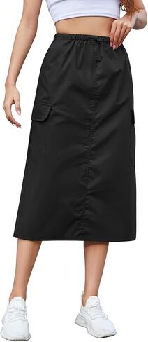KTILG Midi Cargo Skirt with Multiple Pockets Adjustable Drawstring Back Split Solid Size XS-L in Saudi Arabia