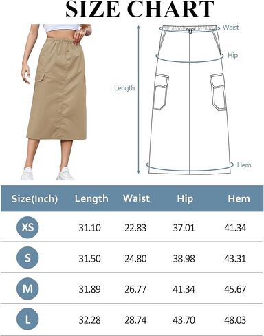 KTILG Midi Cargo Skirt with Multiple Pockets Adjustable Drawstring Back Split Solid Size XS-L in Saudi Arabia