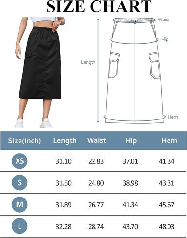 KTILG Midi Cargo Skirt with Multiple Pockets Adjustable Drawstring Back Split Solid Size XS-L in Saudi Arabia