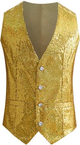 Lars Amadeus Sequin Waistcoat for Men's V-Neck Sleeveless Disco Sparkly Suit Vest in Saudi Arabia