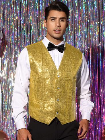 Lars Amadeus Sequin Waistcoat for Men's V-Neck Sleeveless Disco Sparkly Suit Vest in Saudi Arabia