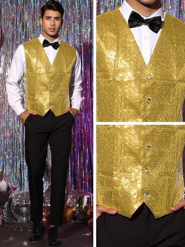 Lars Amadeus Sequin Waistcoat for Men's V-Neck Sleeveless Disco Sparkly Suit Vest in Saudi Arabia