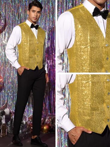 Lars Amadeus Sequin Waistcoat for Men's V-Neck Sleeveless Disco Sparkly Suit Vest in Saudi Arabia