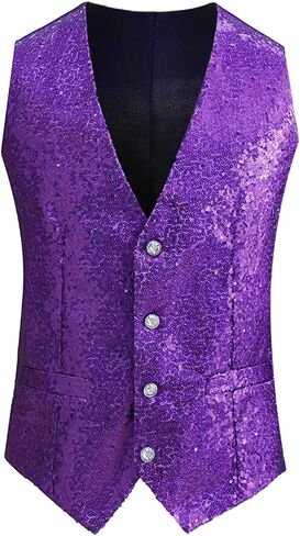 Lars Amadeus Sequin Waistcoat for Men's V-Neck Sleeveless Disco Sparkly Suit Vest in Saudi Arabia