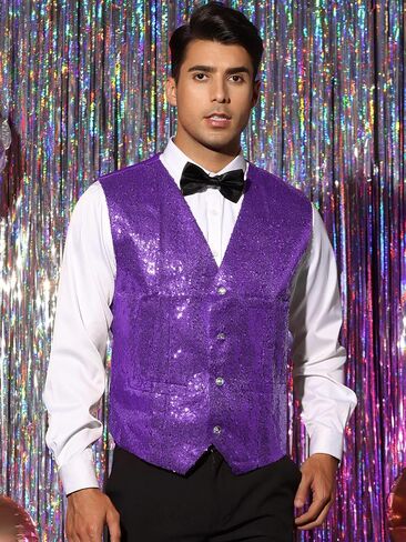 Lars Amadeus Sequin Waistcoat for Men's V-Neck Sleeveless Disco Sparkly Suit Vest in Saudi Arabia