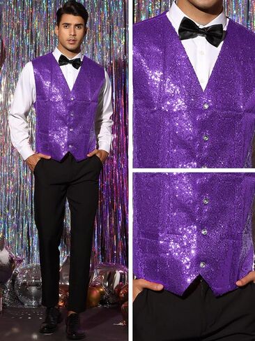 Lars Amadeus Sequin Waistcoat for Men's V-Neck Sleeveless Disco Sparkly Suit Vest in Saudi Arabia