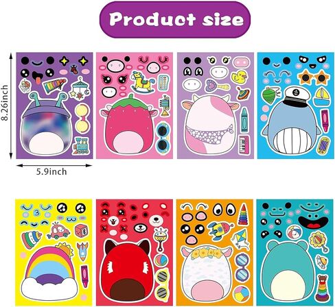 36 ورقة 𝓢𝓺𝓾𝓲𝓼𝓱𝓶𝓪𝓵𝓵𝓸𝔀𝓼 ملصقات كرتونية تصنع وجهًا للأطفال، هدايا حفلات أعياد الميلاد مختلطة ومتطابقة مع 12 تصميمًا لشخصيات خيالية اصنع ملصقاتك الخاصة كهدايا in Kuwait