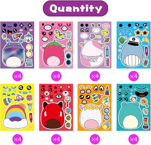 36 ورقة 𝓢𝓺𝓾𝓲𝓼𝓱𝓶𝓪𝓵𝓵𝓸𝔀𝓼 ملصقات كرتونية تصنع وجهًا للأطفال، هدايا حفلات أعياد الميلاد مختلطة ومتطابقة مع 12 تصميمًا لشخصيات خيالية اصنع ملصقاتك الخاصة كهدايا in Kuwait