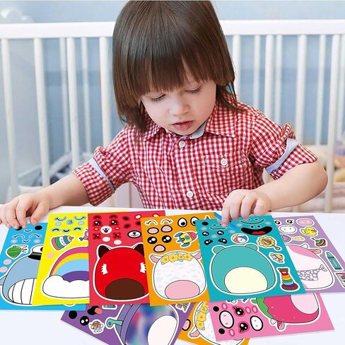 36 ورقة 𝓢𝓺𝓾𝓲𝓼𝓱𝓶𝓪𝓵𝓵𝓸𝔀𝓼 ملصقات كرتونية تصنع وجهًا للأطفال، هدايا حفلات أعياد الميلاد مختلطة ومتطابقة مع 12 تصميمًا لشخصيات خيالية اصنع ملصقاتك الخاصة كهدايا in Kuwait