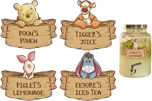 8 PCS Winnie Drink Labels Stickers for Birthday Party Classic Pooh Baby Shower Decorations Bee Bear Themed Party Decor Supplies in Saudi Arabia