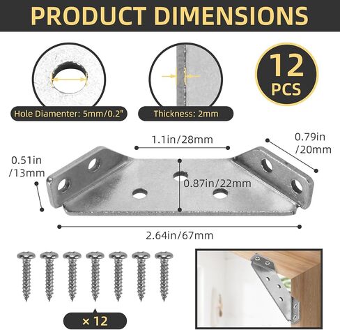 24Pcs Universal Stainless Steel Furniture Corner Connector, Corner Brace Brackets, Angle Fasten Connector for Shelf Cabinet Table Chair with Screws (Black) in Saudi Arabia