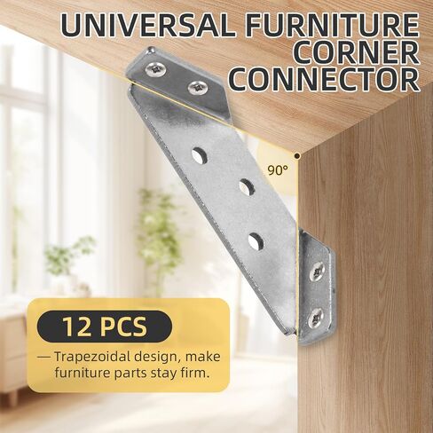 24Pcs Universal Stainless Steel Furniture Corner Connector, Corner Brace Brackets, Angle Fasten Connector for Shelf Cabinet Table Chair with Screws (Black) in Saudi Arabia