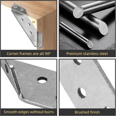 24Pcs Universal Stainless Steel Furniture Corner Connector, Corner Brace Brackets, Angle Fasten Connector for Shelf Cabinet Table Chair with Screws (Black) in Saudi Arabia