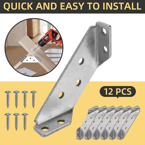24Pcs Universal Stainless Steel Furniture Corner Connector, Corner Brace Brackets, Angle Fasten Connector for Shelf Cabinet Table Chair with Screws (Black) in Saudi Arabia